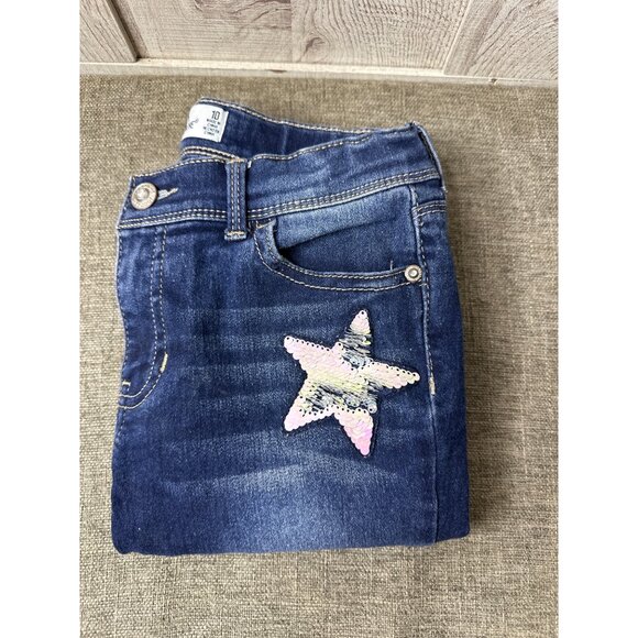 Girls Jordache Skinny Jeans With Sequin Star Patch Size 10 Blue Denim Adj Waist - Picture 3 of 8